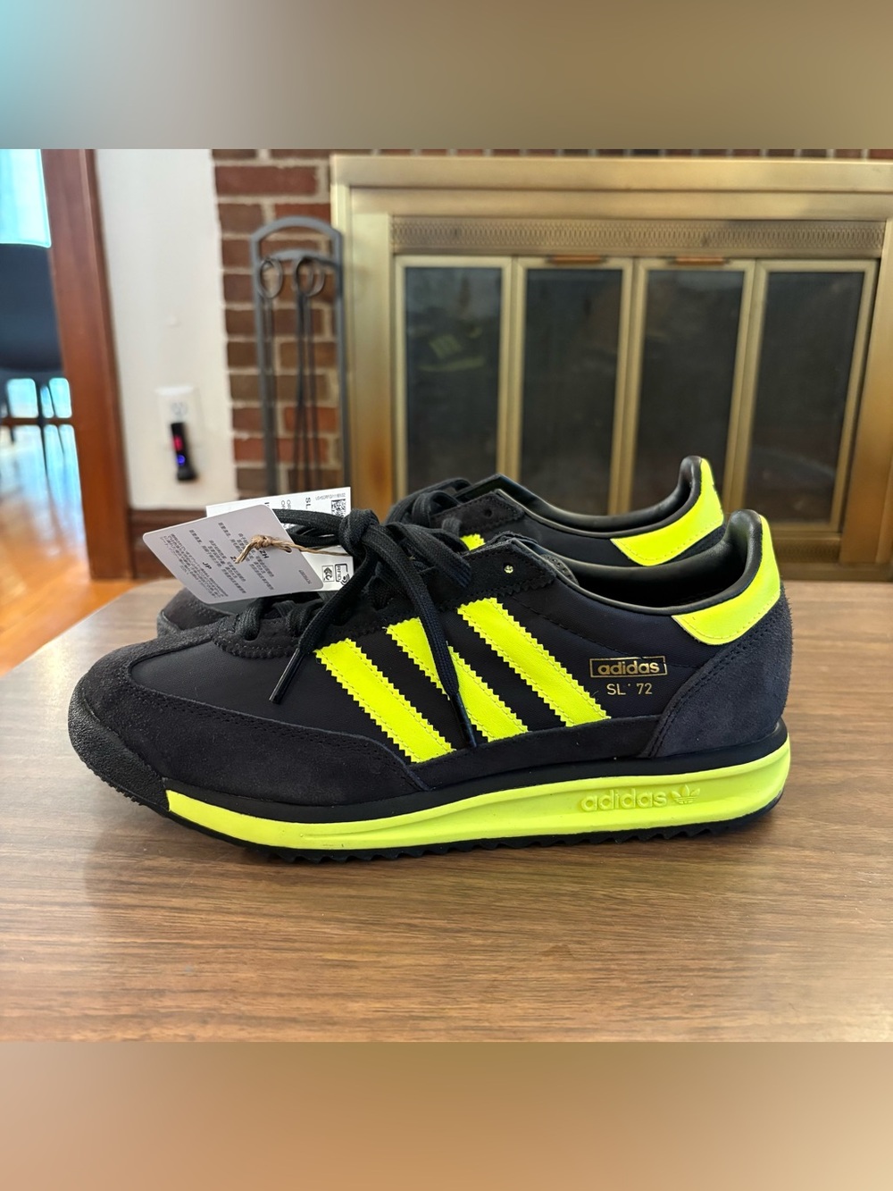 Brand new!  Men’s adidas SL 72 Men’s Sneakers in Black & Neon Yellow.  Size 8